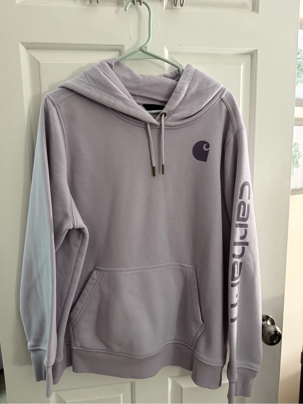 Carhartt Lavender Crewneck Hoodie with Sleeve Logo - XL Women’s